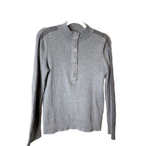 L RL Ralph Lauren Active Cotton Pullover Womens  Gray Ribbed Half Snaps Large